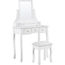 Shumee Toaletka 5 szuflad prostokątne lustro i stołek biała RAYON