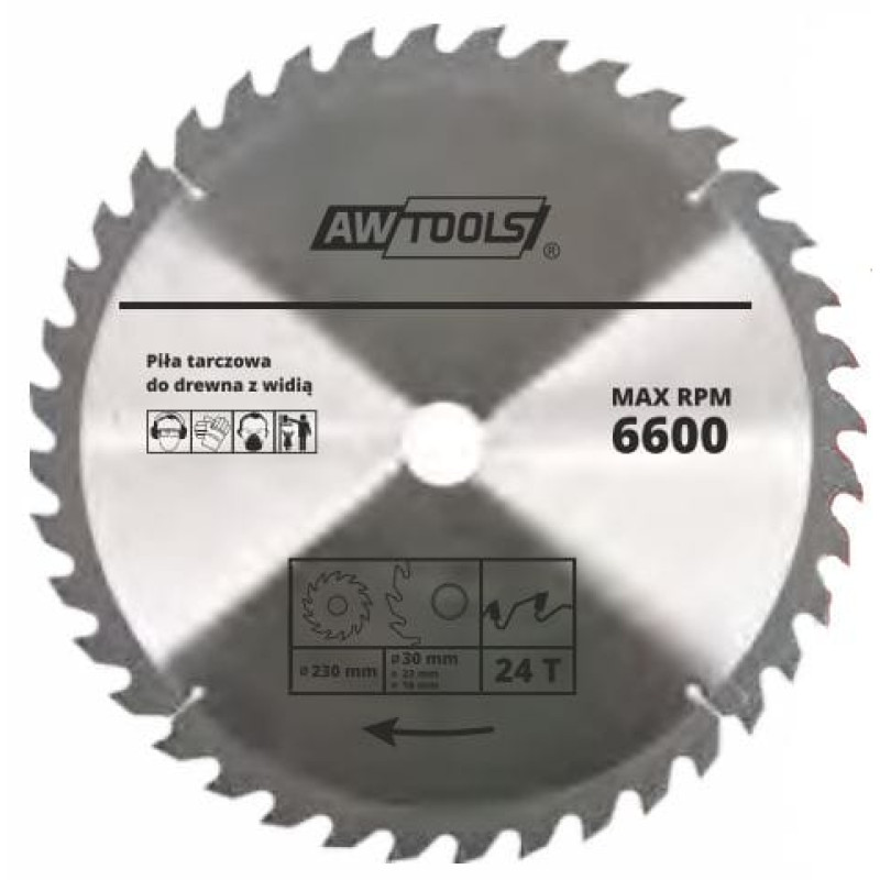 Awtools Piła tarczowa do drewna 300 x 30/22/16mm 30z (AW48479)