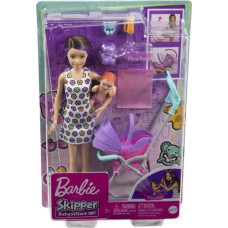 Barbie Lalka Barbie Barbie Opiekunka Skipper Wózek + bobas Zestaw GXT34