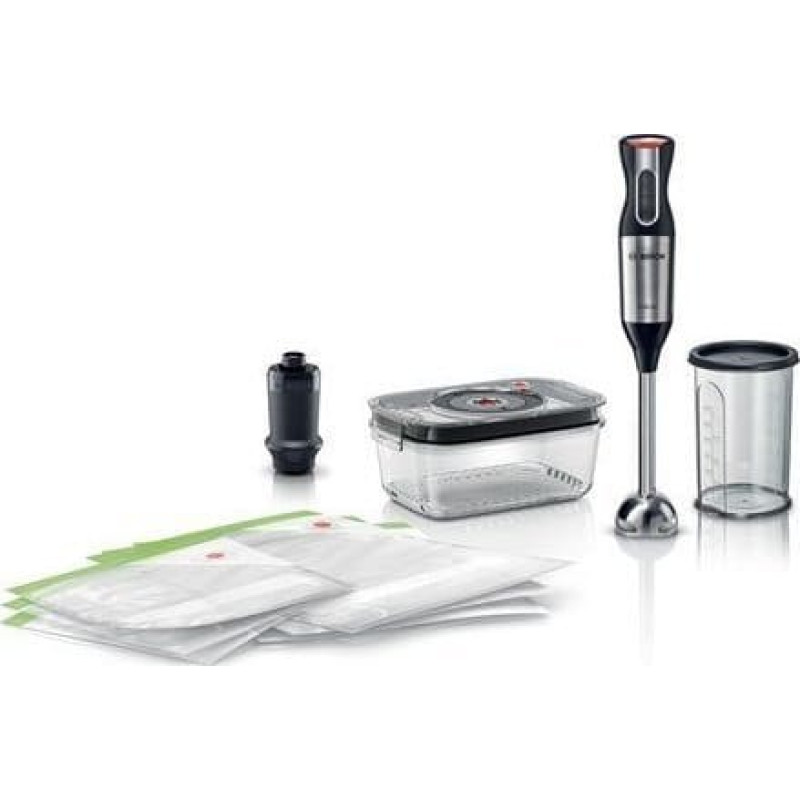 Bosch Stabmixer ErgoMixx Style MS6CM61V2 (edelstahl/schwarz, 1.000 Watt, mit Vakuum-Frischhaltesystem)