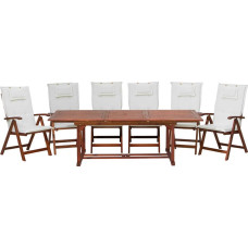 Beliani Zestaw ogrodowy drewniany stół i 6 krzeseł z białymi poduszkami TOSCANA