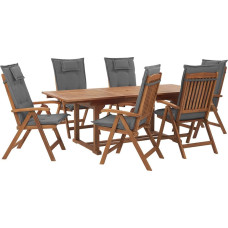 Beliani Zestaw ogrodowy drewniany stół i 6 krzeseł z poduszkami grafitowymi JAVA