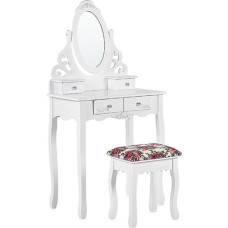 Shumee Toaletka 4 szuflady owalne lustro i stołek biała AMOUR