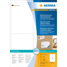 Herma Etykiety adresowe odklejalne A4, białe, papier matowy nieprzejrzysty, 400 szt., zaokrąglone narożniki (10313)