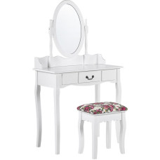 Beliani Toaletka 1 szuflada owalne lustro i stołek biała SOLEIL