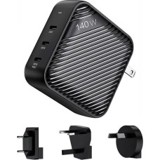 Invzi Ładowarka INVZI Ładowarka sieciowa INVZI GanHub 3x USB-C, 140W, EU/UK/AU/US (czarna)
