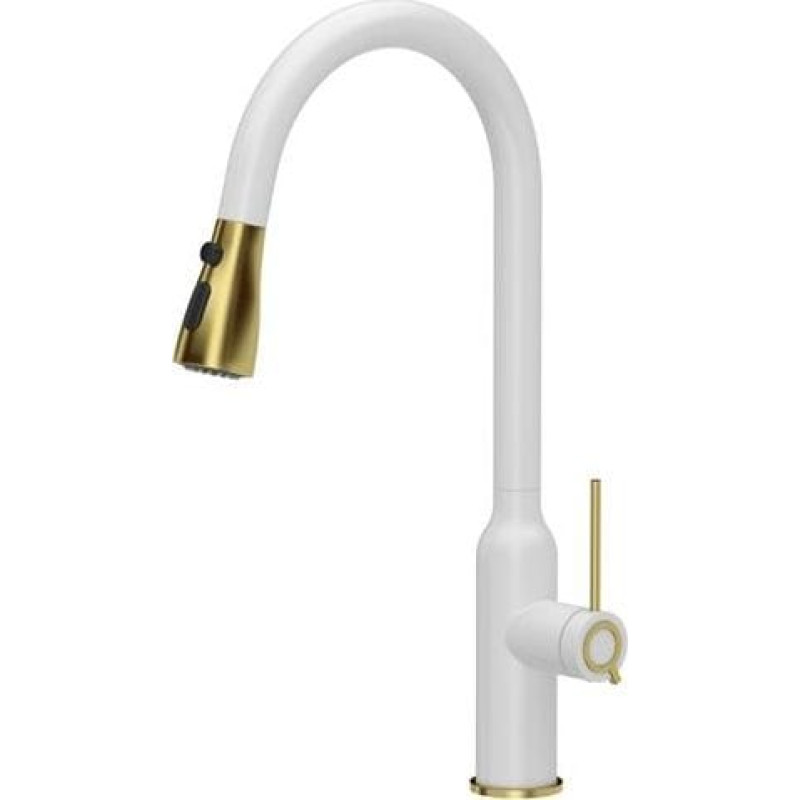 Quadron Bateria kuchenna QUADRON JESSICA Q Line Pull out shower SteelQ stalowa bateria kuchenna z wyciąganą wylewką i funkcją prysznica Very white mat - biały mat / Nano PVD złoty