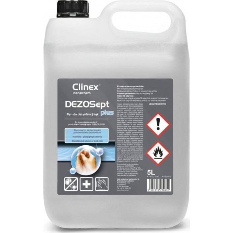 Clinex Profesjonalny płyn do dezynfekcji rąk Dezosept Plus 5L, wirusobójczy, bakteriobójczy