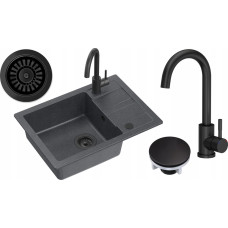Graniteq Zlewozmywak GraniteQ GO- SMART CZARNY zlewozmywak granitowy 1-k z/o (62x44x17,5) + bateria very black + syfon manualny z zaślepką very black