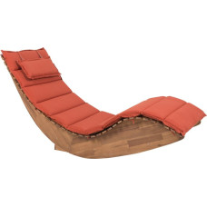 Beliani Leżak ogrodowy drewniany z poduszką czerwoną BRESCIA