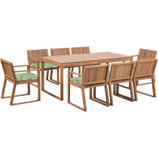 Beliani Zestaw ogrodowy drewniany stół i 8 krzeseł z poduszkami zielonymi SASSARI