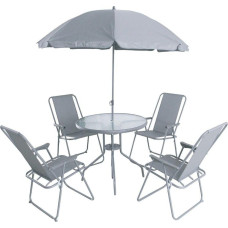 Saska Garden Zestaw mebli ogrodowych okrągły stół 4 krzesła i parasol ciemny szary