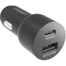 Cygnett Ładowarka Cygnett Ładowarka samochodowa Cygnett USB, USB-C 20W (czarna)
