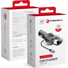 Forcell Ładowarka ForCell FORCELL CARBON ładowarka samochodowa USB QC 3.0 18W + kabel do Apple Lightning 8-pin PD20W CC50-1AL czarny (Total 38W)