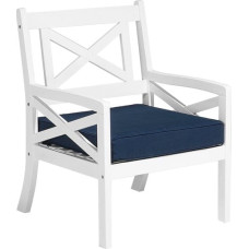 Beliani Krzesło ogrodowe z ciemnoniebieską poduchą białe BALTIC