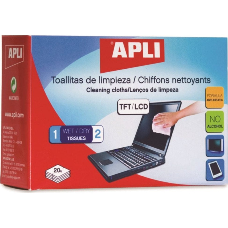 Apli Chusteczki nawilżane i suche do czyszczenia ekranów TFT/LCD 40 szt. (AP11325)