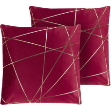 Shumee Zestaw 2 welurowych poduszek dekoracyjnych geometryczny wzór 45 x 45 cm czerwony PINUS