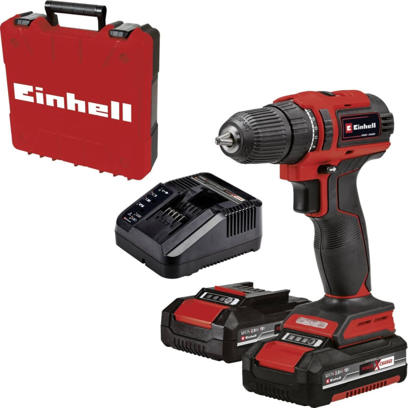 Einhell Akku-Bohrschrauber TE-CD 18/40 Li BL, 18Volt (rot/schwarz, 2x Li-Ion-Akku 2,0Ah, im Koffer)