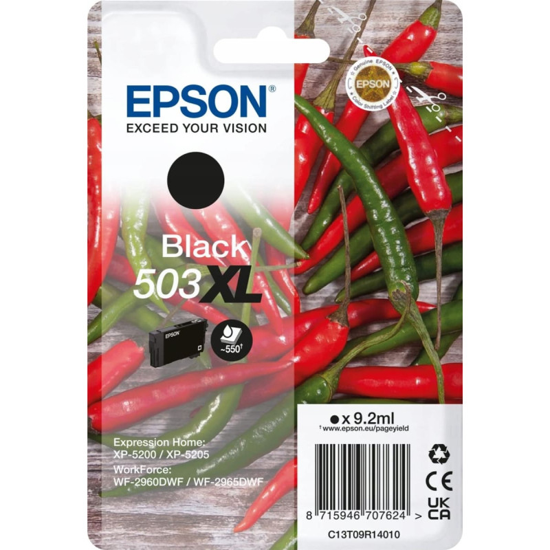Epson Tusz Epson Epson 503XL - 9.2 ml - XL - Schwarz - original - Blister mit RF- / akustischem Alarmsignal - Tintenpatrone - fur Expression Home XP-5200, XP-5205, WorkForce WF-2960DWF, WF-2965DWF