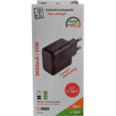 2GO Ładowarka 2GO 2GO Netz-Ladegerät 100V-240V 2x USB Type C 3000mA  schwarz