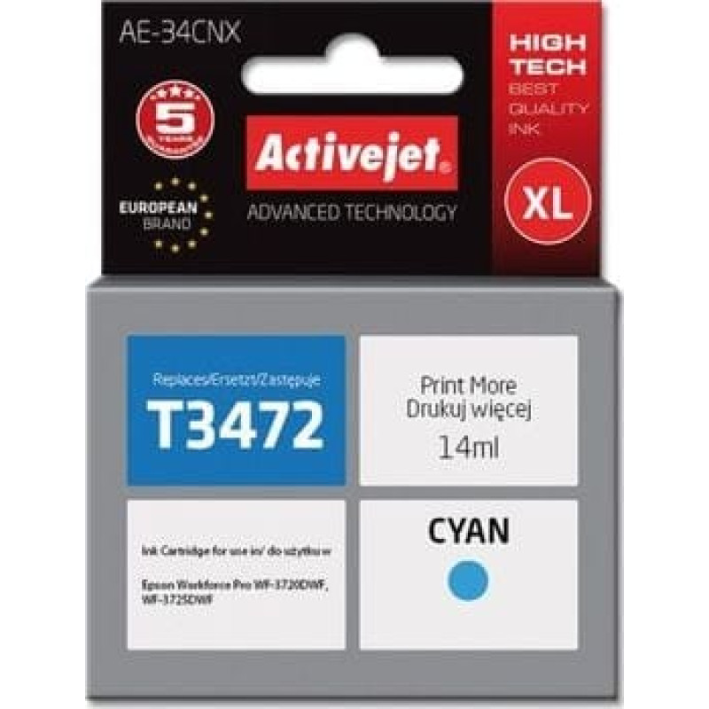 Activejet Tusz Activejet Tusz AE-34CNX (do drukarki Epson, zamiennik T3472 supreme 14ml cyan) - AE-34CNX