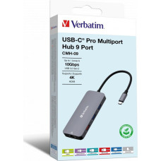 Verbatim HUB USB Verbatim USB (3.2) hub 9-port, 32152, szary, długość przewodu 15cm, Verbatim, 2x USB C, 3x USB A, 1x HDMI, czytnik SD/micro SD