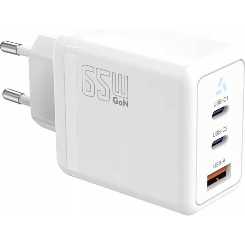 TB Charger 2x USB C + USB A Power Delivery white, GaN 65W
