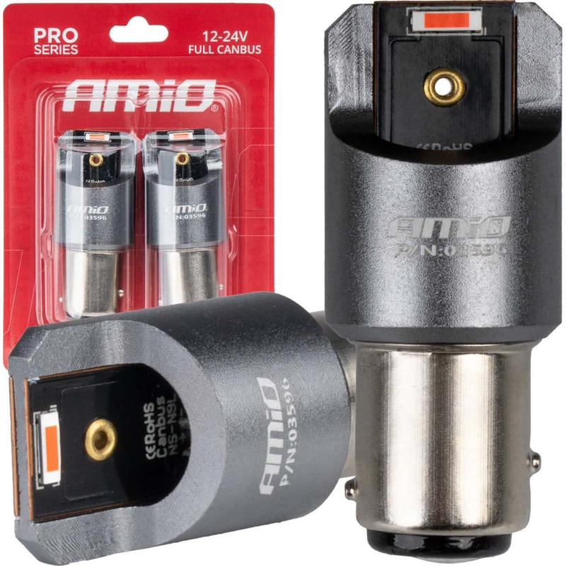 Amio Żarówki led full canbus pro p21/5w 2x1860 smd czerwone 12v 24v amio-03596