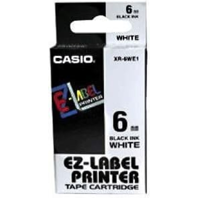 Casio Taśma XR-6WE1, czarny druk/biały podkład, nielaminowany, 8m, 6mm