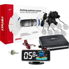 Amio Czujniki parkowania cofania srebrne przód tył LED 3D AMIO-03193