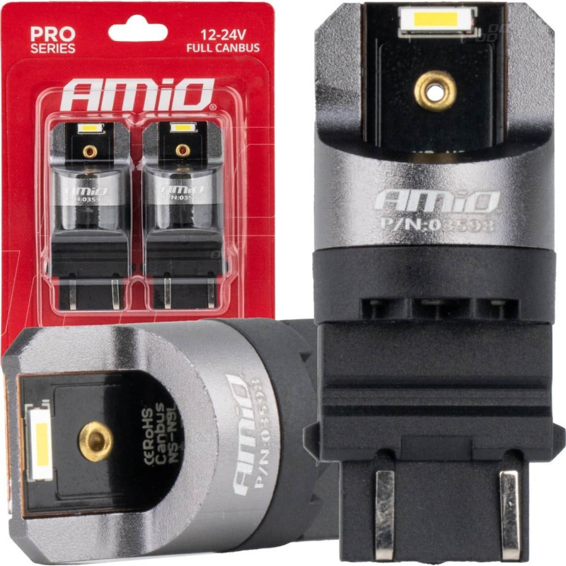Amio Żarówki led full canbus pro p27/7w 2x3157 smd białe 12v 24v amio-03598
