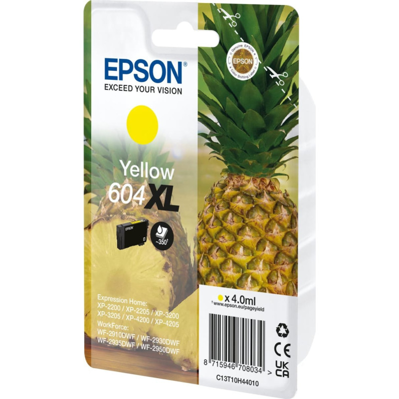 Epson Tusz Epson Epson 604XL Singlepack - 4 ml - XL - Gelb - original - Blister mit RF- / akustischem Alarmsignal - Tintenpatrone - fur Expression Home XP-2200, 2205, 3200, 3205, 4200, 4205, WorkForce WF-2910, 2930, 2935, 2950