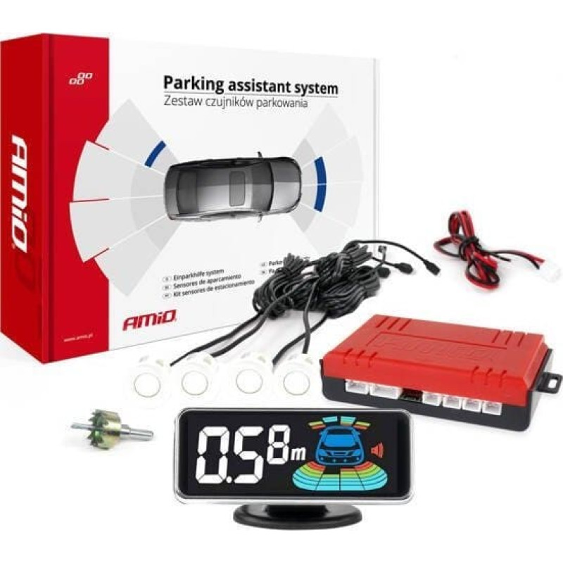 Amio Czujniki parkowania cofania białe LED 3D AMIO-03188