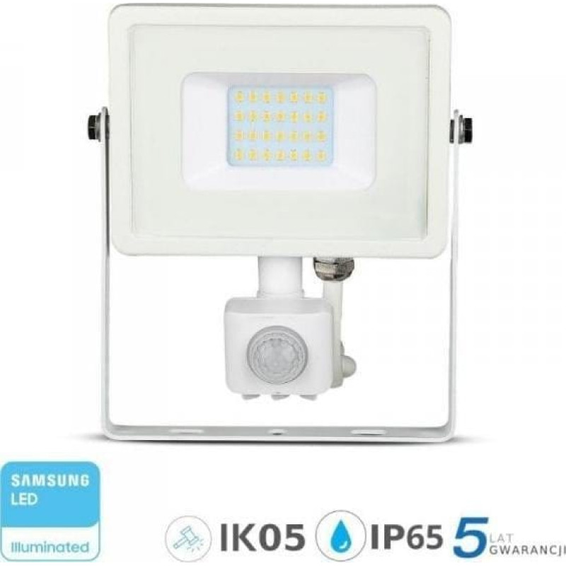 V-Tac Naświetlacz V-TAC Projektor LED 20W 1600lm 6400K Dioda SAMSUNG z czujnikiem ruchu PIR Biały IP65 450