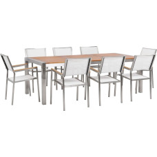 Beliani Zestaw ogrodowy stół drewniany eukaliptus i 8 krzeseł białych GROSSETO