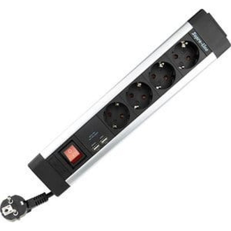 REV REV Multiple Socket Outlet black 4-fold + KS USB SupraLine switch