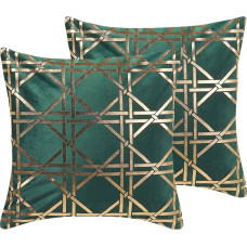 Shumee Zestaw 2 poduszek dekoracyjnych geometryczny wzór 45 x 45 cm zielony ze złotym CASSIA