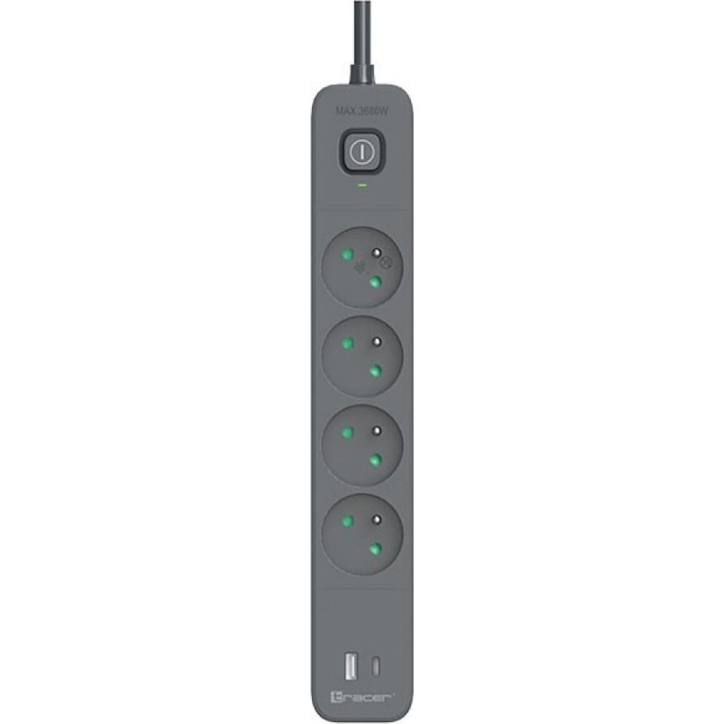 Tracer Listwa zasilająca Tracer Tracer Power Line+ 1,5 m 4 gniazd USB PD18W grafitowy