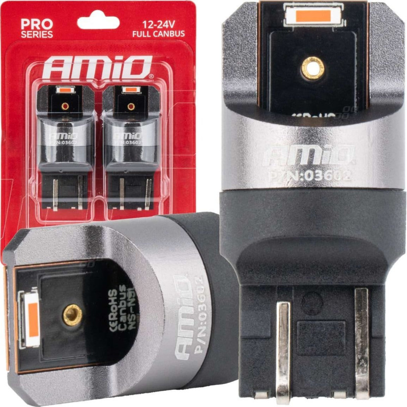 Amio Żarówki led full canbus pro w21/5w 2x1860 smd czerwone 12v 24v amio-03602