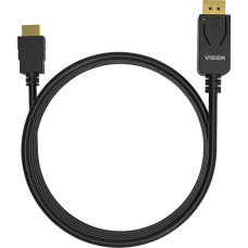 Vision Kabel Vision VISION Professional installationstaugliches Kabel DisplayPort zu HDMI - 30 JAHRE GARANTIE - 4K 60 Hz - DP v1.3 - Gold-Steckverbinder - HDMI 2.0 unterstutzt Hotplug - DP (M) zu HDMI (M) - Aussendurchmesser 6,0 mm - 30 AWG - 1 m - Schwar