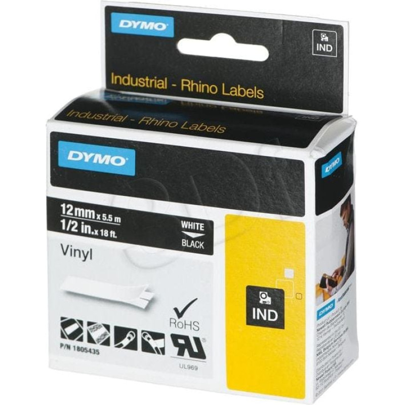 Dymo RHINO taśma winylowa czarna biały nadruk 12mm (1805435)