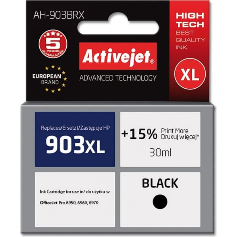 Activejet AH-903BRX ink for HP printer; HP 903XL T6M15AE replacement; Premium; 30 ml; black