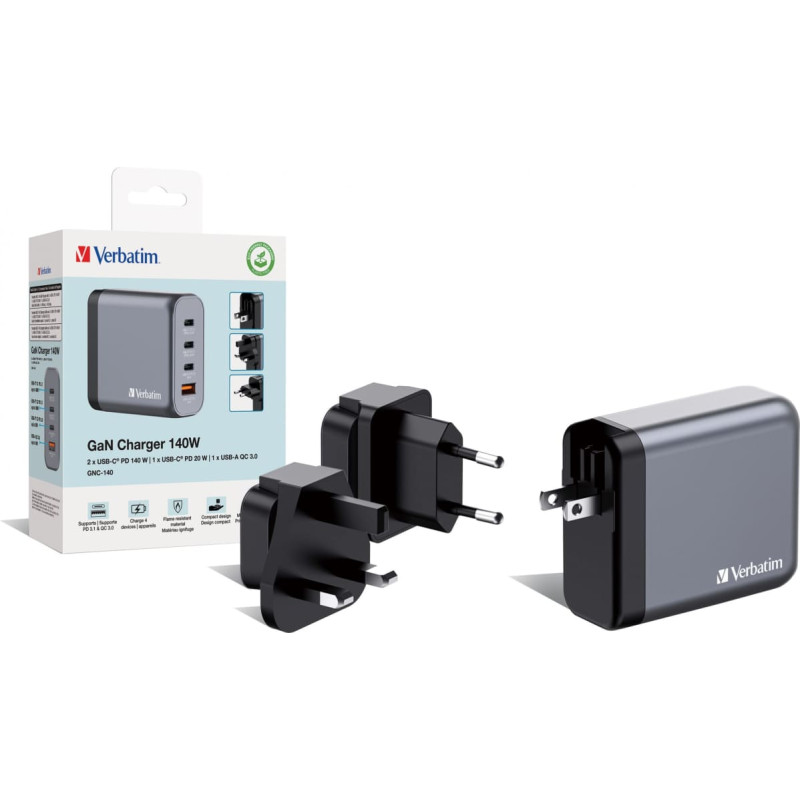 Verbatim Ładowarka Verbatim Ładowarka sieciowa Verbatim GaN GNC-140 3xUSB-C PD (2x140W+20W) 1xUSB-A QC 3.0