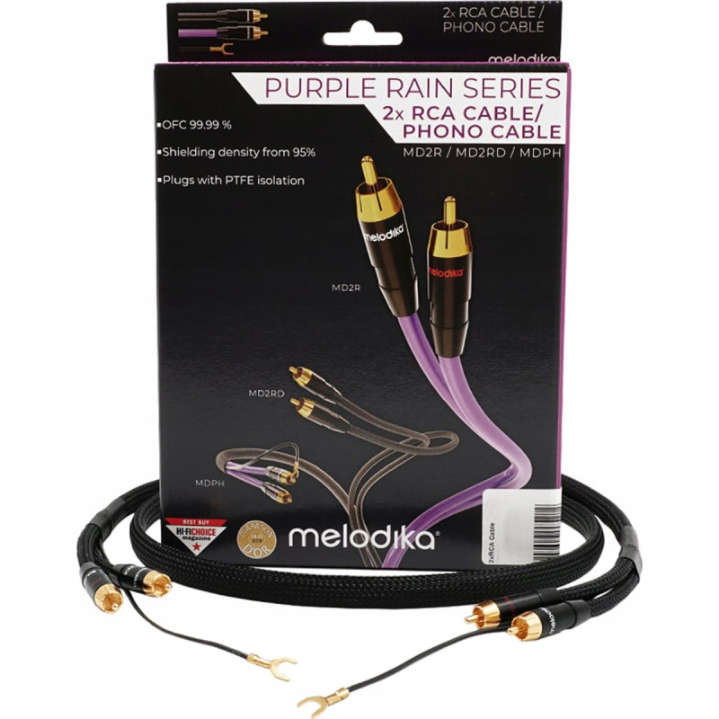 Melodika Gramofon Melodika Melodika MDPHD25 Purple Rain Black Edition Kabel 2xRCA PHONO do gramofonu z żyłą uziemiającą - 2,5m