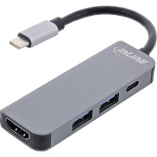 Inline HUB USB InLine INLINE Multifunktions-HUB USB 3.2 Gen.1 2x USB-A 5Gbps HDMI 4K 30Hz USB Type-C PD 87W aluminium grau