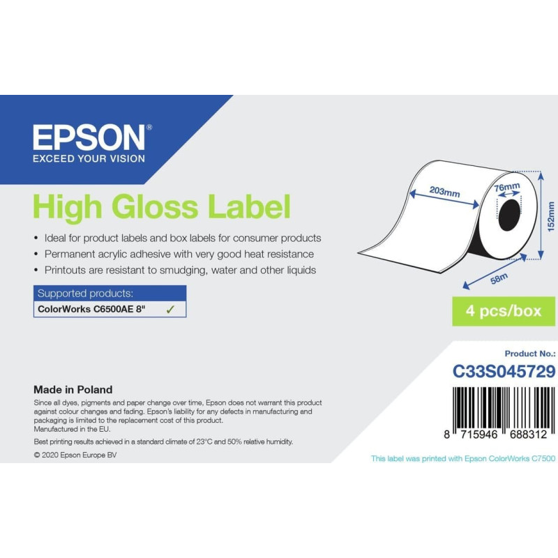 Triton Epson High Gloss Label - Continuous Roll: 203mm x 58m