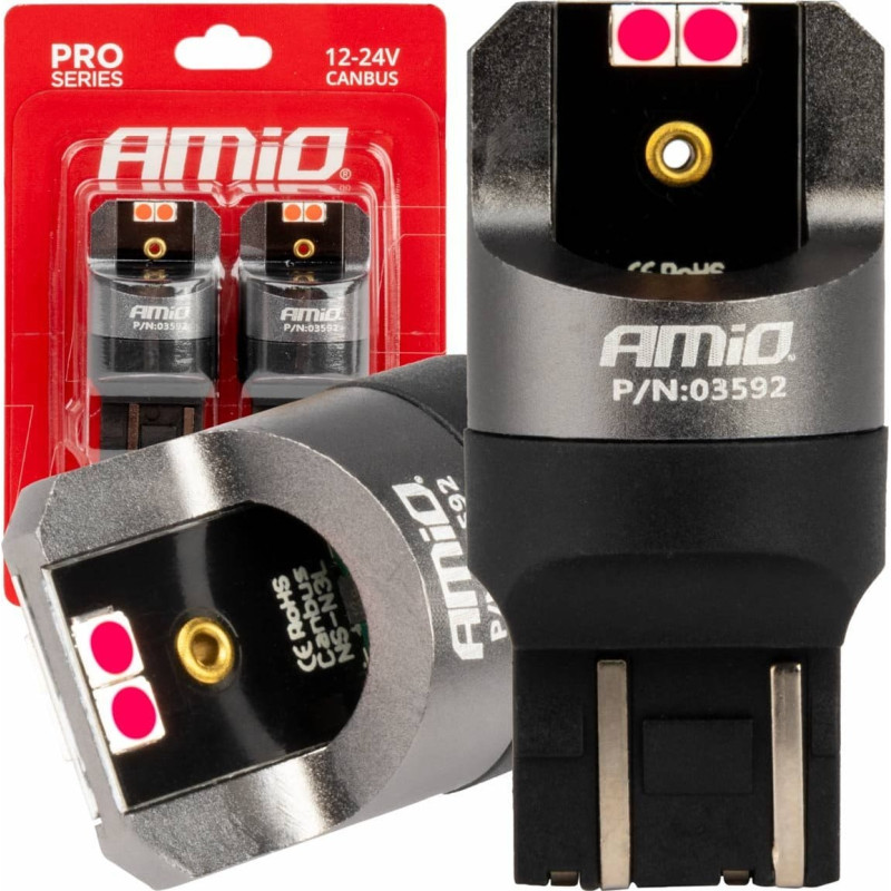 Amio Żarówki led canbus seria pro w21/5w 4x3030 smd red 12v 24v amio-03592
