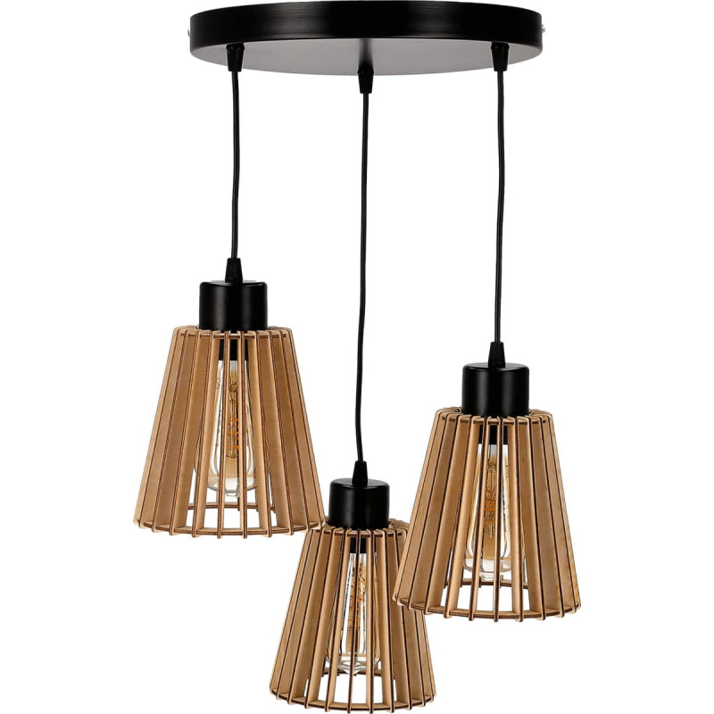 Orno Lampa wisząca Orno DELOS 3P E27, lampa wisząca, max. 3x60W, czarna, drewno, okrągła