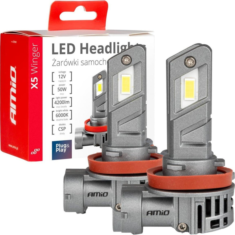 Amio Żarówki samochodowe led seria x5 winger h8 h9 h11 6000k canbus amio-03947