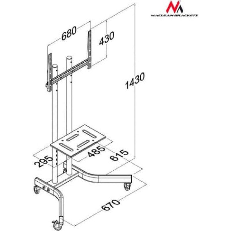 Maclean Professional TV stand trolley on wheels MC-739 max 40kg max 32-65 ''